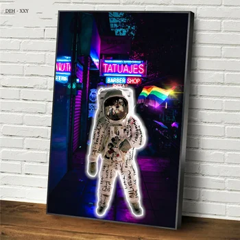 Divat Tudomány Karakter Poszterek Tér Űrhajós Művészeti Vászon Festmény Neon Wall Art Képek Haza Bár Tetoválás Üzlet Fali Dekoráció