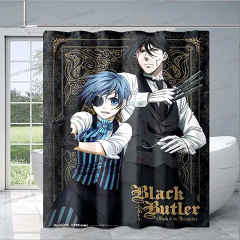 Fekete Butler Anime Rajzfilm Zuhanyfüggöny Retro Gótikus Mintás Zuhanyfüggöny Felnőtt Gyerekek Fürdőszoba Dekoráció Zuhanyfüggöny