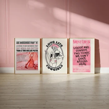 Cowgirl Nyugati Művészet Trendi Poszter Rózsaszín Elegáns Szöveg Idézetek Vászon Festmény Északi Falon Képek Nappali lakberendezés