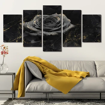 5 Db Fal Művészeti Vászon Festmény Fekete Rózsa Virág Modern Otthon Nappali, Hálószoba Moduláris Képek Dekoratív Keret