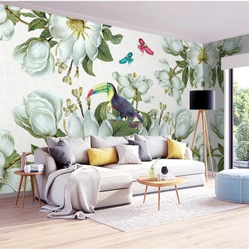 beibehang Európai retro virág TV háttér tapéta, egyedi falfestmény, nagy falfestmény, zöld háttérkép cucc de parede para quarto