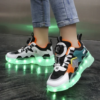LED cipő Fiúk háló felület légáteresztő USB töltés erős fény cipő Lányok alkalmi cipők Diák futó cipő Divat