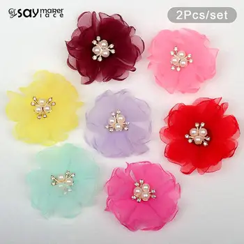 2db Utánzat Gyöngy, Strassz Háló Kamélia Virág, 6cm Bunga 3D Virág DIY Tartozékok