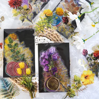 Retro Virág, Növény Matrica Vízálló Átlátszó DIY Írószerek Matrica Lány Gold Tabletta Matrica a Tervező Kezét Ledger Ajándék