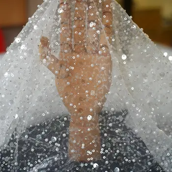 Crypto nehézipar Gyöngyös Hímzett Flitteres Hálós Anyagból Esküvői ruha színpadon ruha szövet Széles 1,3 m diy csipke ruhát