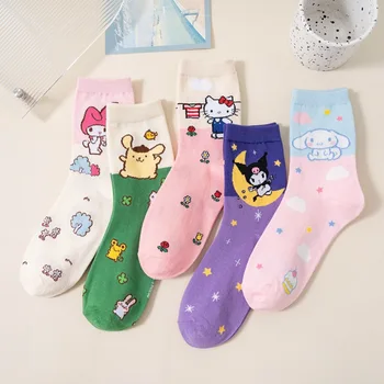 5db közepén borjú zokni Disney Sanrio Kuromi Rajzfilm zokni pamut midtube női zokni aranyos Cinnamoroll kiskutya harisnya lányoknak
