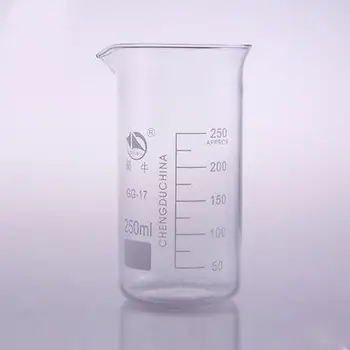250ml Magas Forma Főzőpohárba Kémia Laboratóriumi Boroszilikát Üveg Átlátszó Pohárral Megvastagodott kifolyó