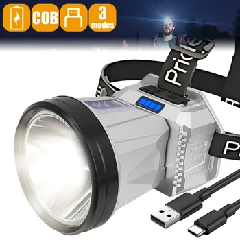 LED Fényszóró 3 Fény Mód USB Újratölthető Kemping Kereső Erős Fej Lámpa Zseblámpa Akkumulátorral Szabadtéri Éjszakai Munka Fény