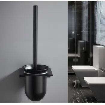 Rozsdamentes acél wc kefe tartó, fekete fali fürdőszoba tisztító készlet