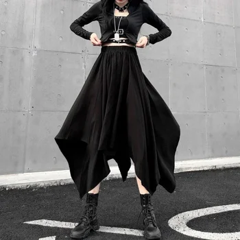 Új Női Fekete Szabálytalan, Magas Derék Szoknya Goth, Punk Gótikus Fekete Harajuku Hosszú Vintage Szoknya koreai divat ruházat