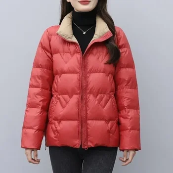 Kacsa Le Steppelt Párnázott Nő Kabátját Vágott Vastag Párnázás Kabátok Női Patchwork Rövid Red Hot Téli 2024 Hideg koreai 2023