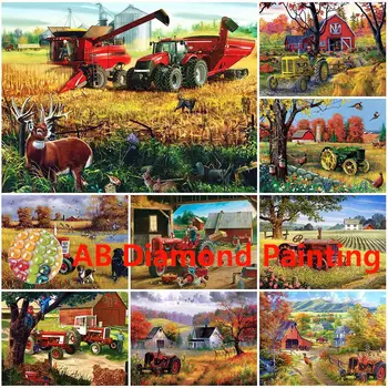 AB Teljes Négyzet Gyémánt Festmény Traktor Cross Stitch Mozaik Farm Képe Strassz Hímzés Táj Wall Art