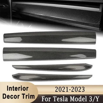 Műszerfal Panel Matricák középkonzol & Ajtó Dekoráció Vágja A Tesla Model 3-Y 2021-2023 ABS Matricák Szénszálas Nézd