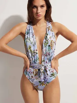 Divat Nyomtatási Egy Darab Háromszög Micro Bikini Darab Mikro Monokini Szexi Alacsony Derék Fürdőruha Nyári Beach Luxus 2023