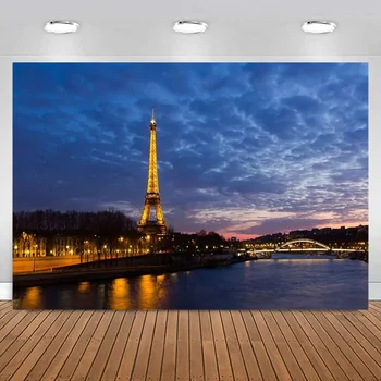 Utazási Éj-Tájképet Hátteret Fotózás Háttér Francia Párizsi Eiffel-Torony, Folyó, Ég, Szerető Felnőtt Gyerek Művészi Zászló Dekoráció