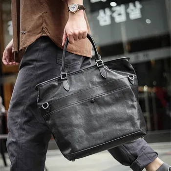 Divat alkalmi tervező kiváló minőségű valódi bőr férfi fekete összecsukható táska üzleti utazás luxus valódi marhabőr handba