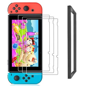 3pcs Átlátszó HD Tiszta 9H Edzett Üveg kijelző Védő fólia a Nintendo Kapcsoló Konzol üveglapok a Igazítás Keret