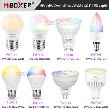 10db Miboxer 4W 6W Kettős Fehér/RGB CCT Smart LED Izzó Lámpa E27 GU10 MR16 E14 Reflektor Lámpa 2.4 G Távirányító 110V-220V 12V