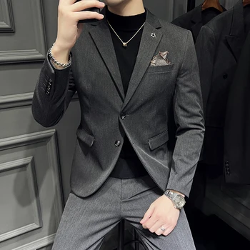 High-end boutique (öltöny + nadrág) Divat, alkalmi temperamentum, fény érett stílus, férfi koreai kétsoros kétrészes öltöny