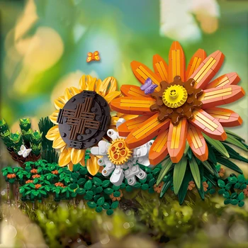 Napraforgó Cserepes Növény Örök Virág Sorozat Összeszerelés Kis Részecskék Építőkövei Asztali Dekorációs Játékok, Ajándékok Barátok