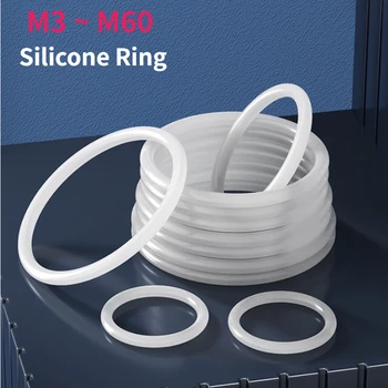 Fehér Élelmiszeripari Minőségű Szilikon Gyűrű, Tömítés, CS 1mm 2mm 3mm OD 3~ 60 mm Vízálló Gumi Alátét VMQ O Gyűrűk, Szilikon Gyűrű