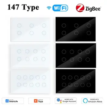 Tuya Zigbee/WIFI Smart Switch 147Type Üveg érintőképernyő Megszakító 6/8/10Gang Lámpa Fali Kapcsoló Alexa, a Google Haza App Ellenőrzés