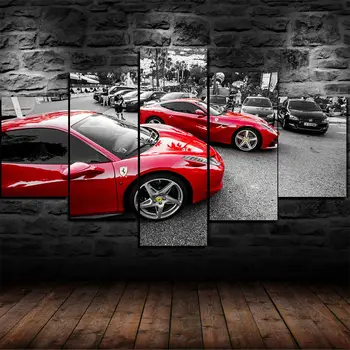 Nem Keretes Vászon 5db Piros Super sportkocsi Wall Art Poszterek, Képek, lakberendezés Tartozékok Nappali Festmények