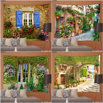 Kültéri Tájkép Gobelin Utca Növények, Virágok Táj Nappali, Hálószoba Gobelin Hippi Kert Hátterekkel, Terítő Dekoráció